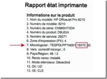 raport état imprimante